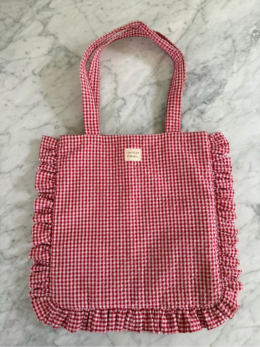 Loeffler Randall Red Gingham Ruffle Tote